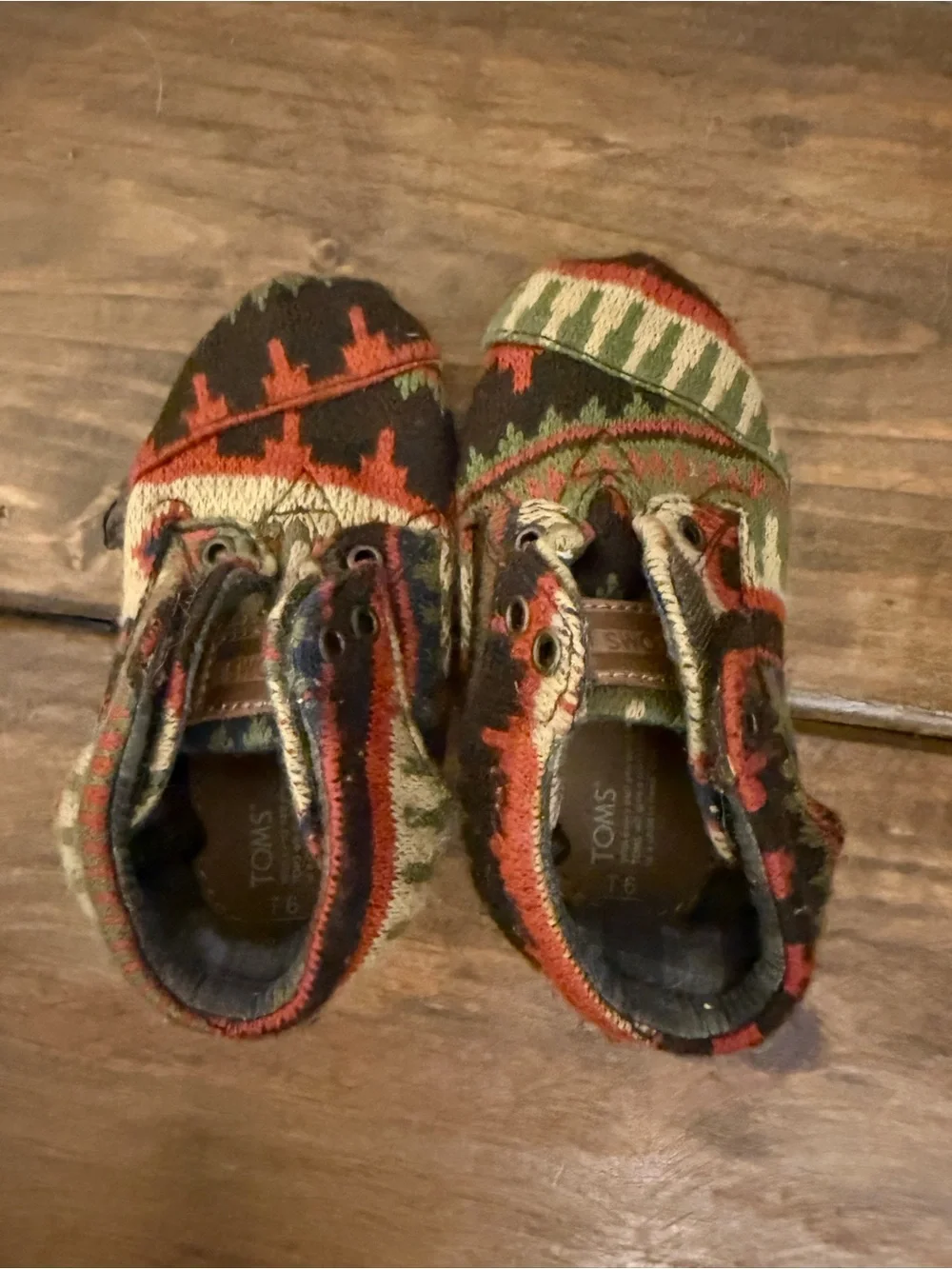 Toms Kids Aztec Knit Booties - Green, Orange, Brown